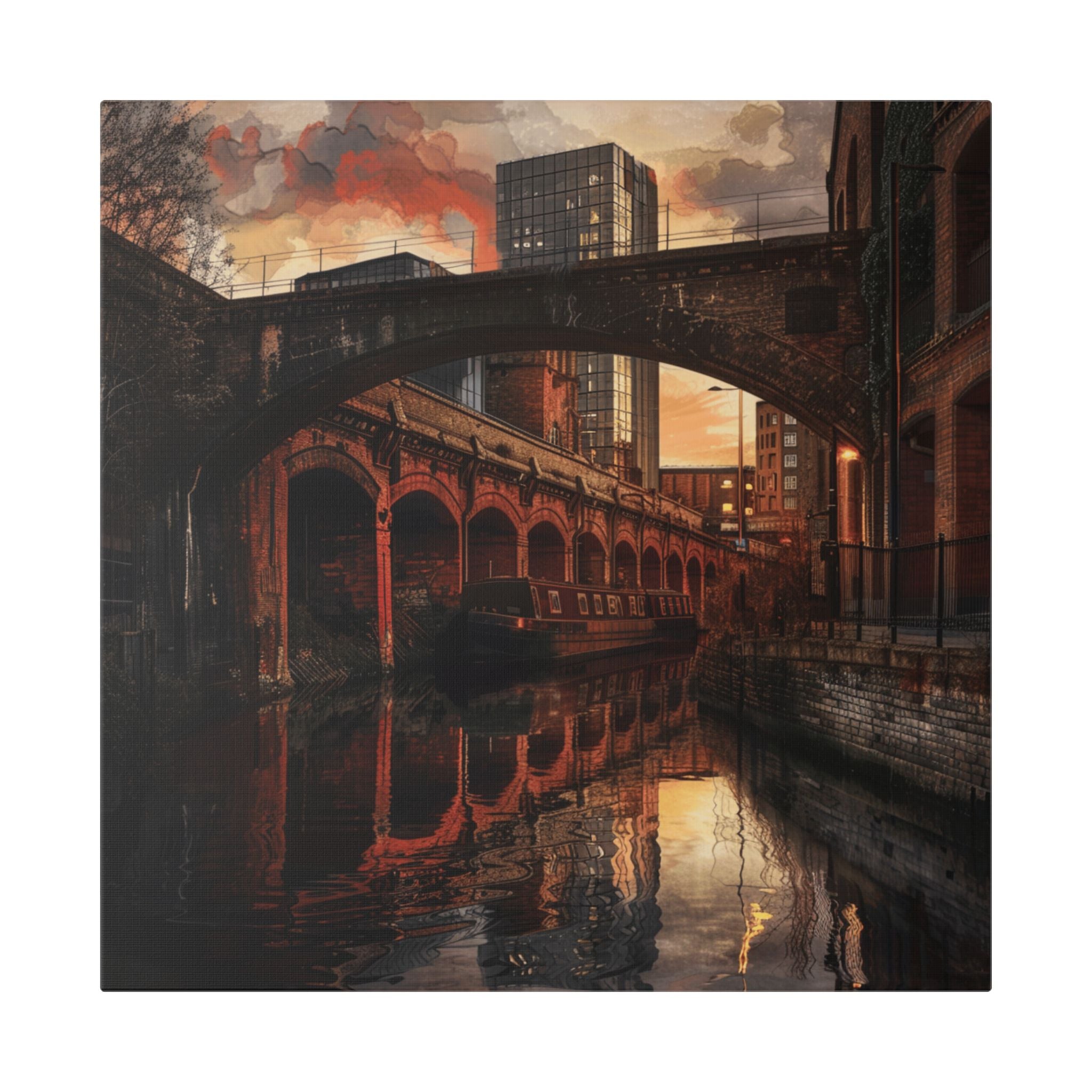 Manchester Castlefield Roman Fort and Victorian Bridge - Urban Canal Sunset Canvas