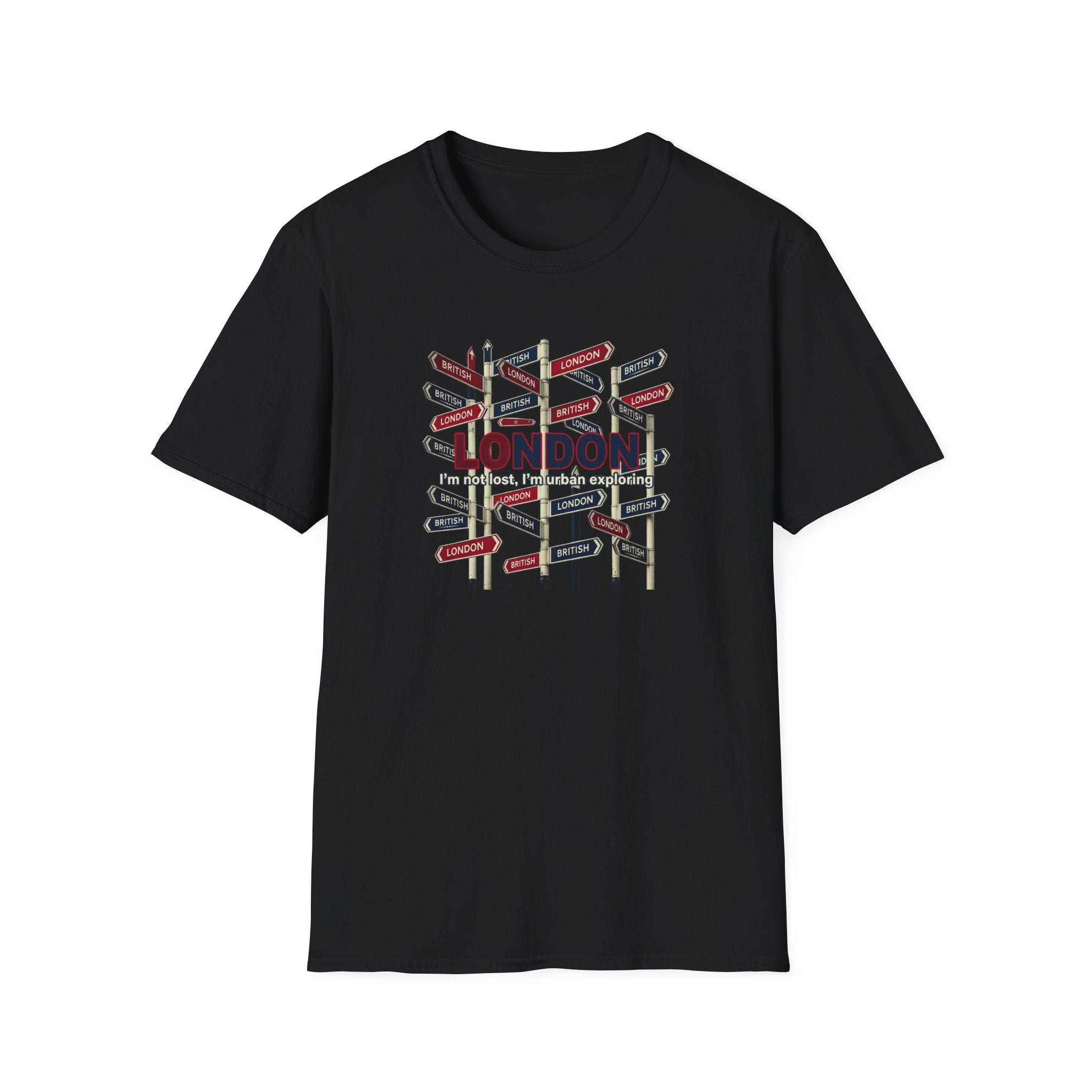 London Street Signs T-Shirt — Vintage Union Jack Directional Graphic