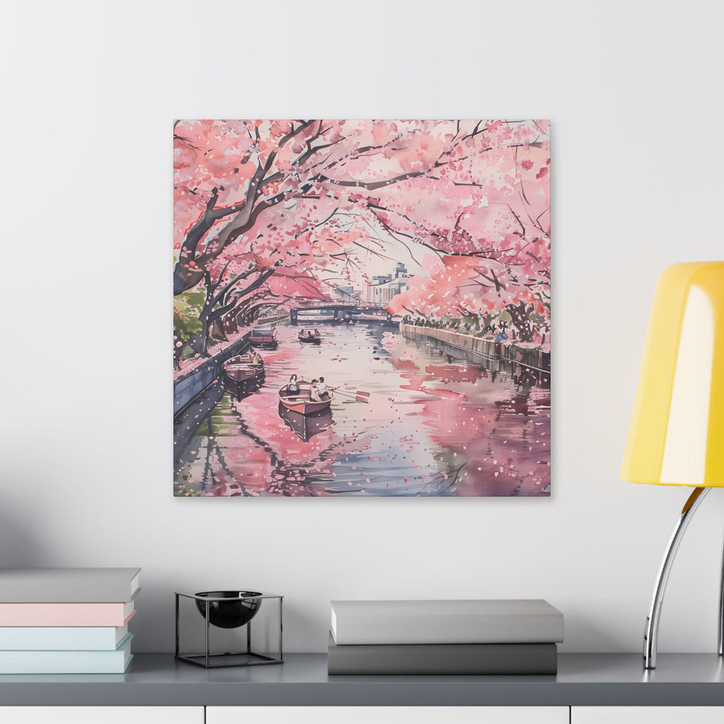 Tokyo Chidorigafuchi - Cherry Blossom Canal Stretched Canvas — Pink Sakura Wall Art