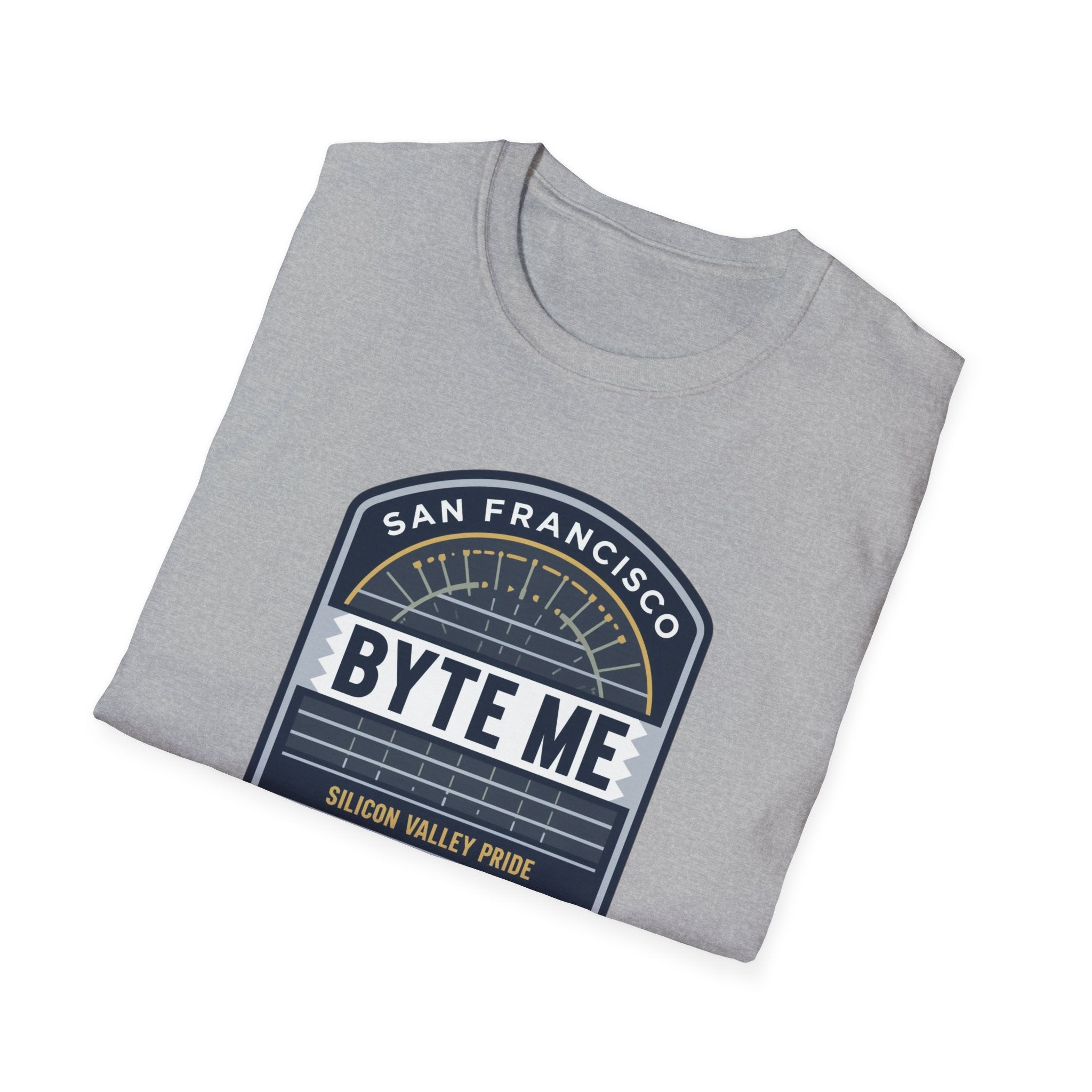 Byte Me San Francisco T-Shirt — Retro Tech Badge Tee (01010)