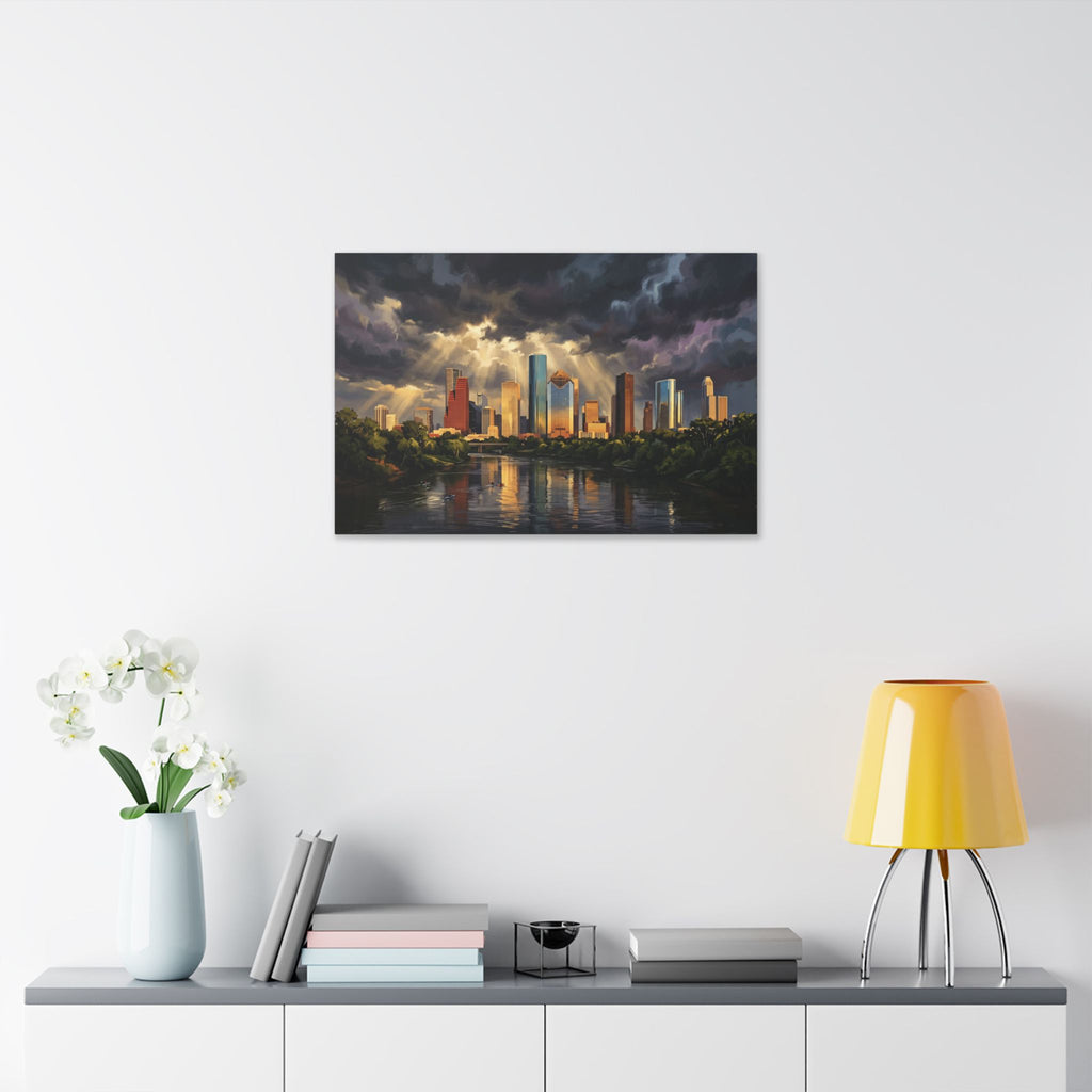 Houston Skyline Canvas Print — Dramatic Stormlight Cityscape Wall Art