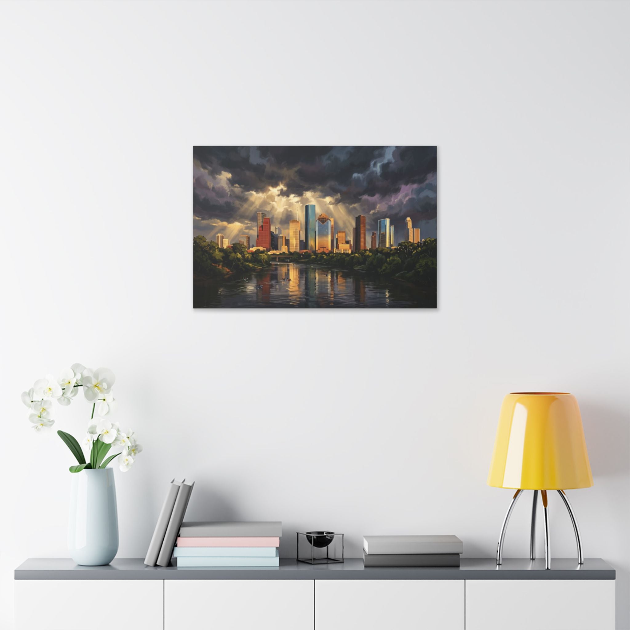 Houston Skyline Canvas Print — Dramatic Stormlight Cityscape Wall Art