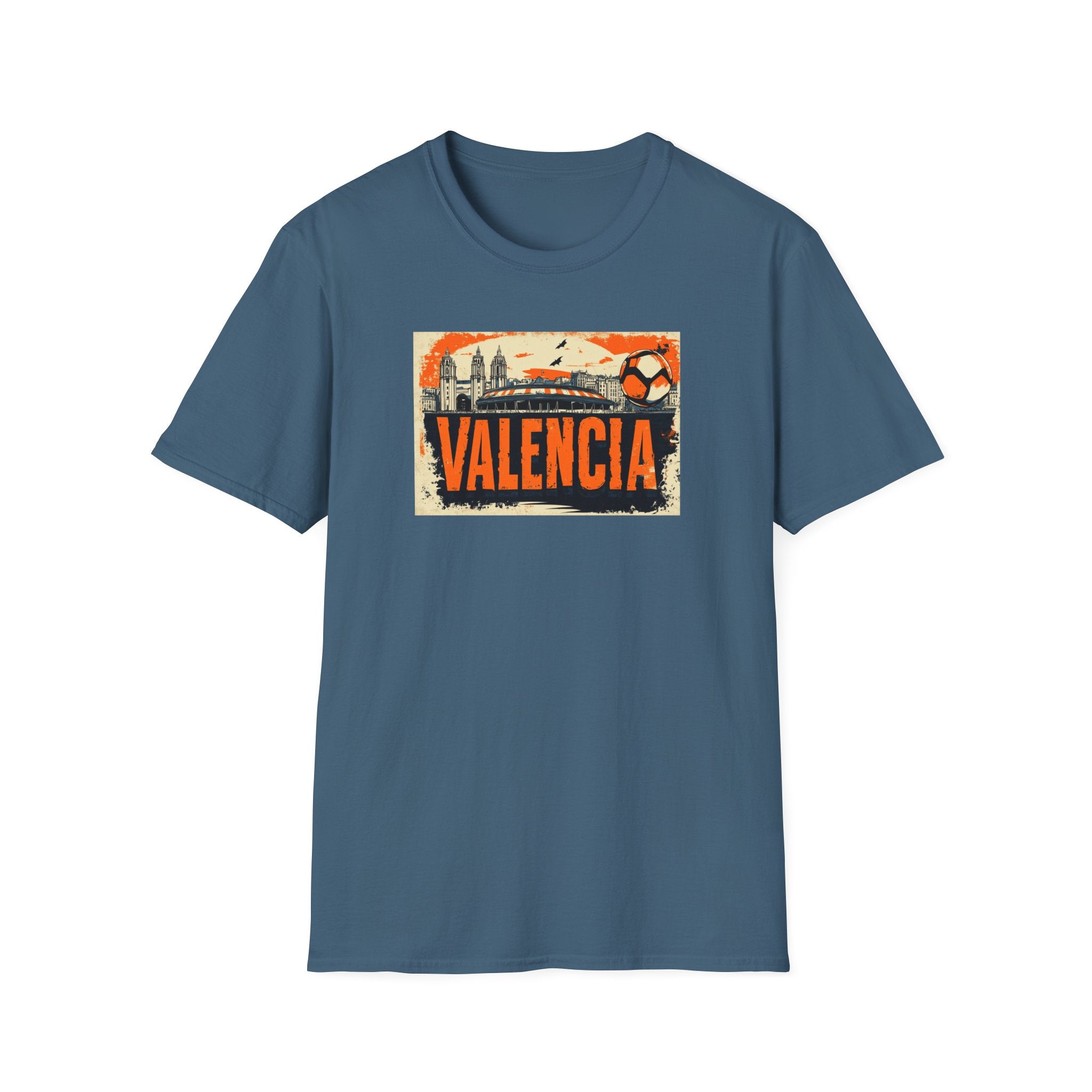 Valencia Vintage Soccer Graphic T-Shirt | City Skyline, Football Art