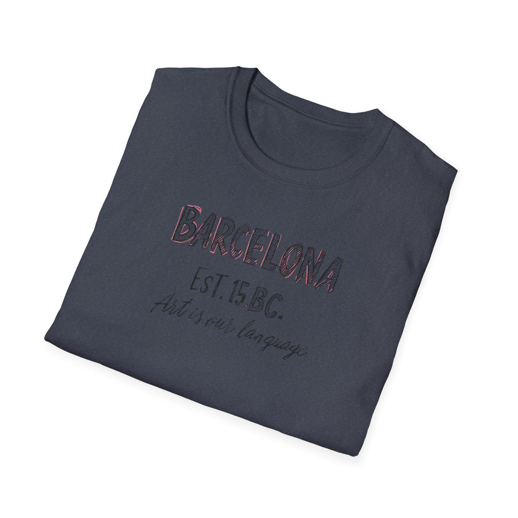 Barcelona Est. 15 B.C. T-Shirt – Vintage Travel Tee with "Art is our language" Script
