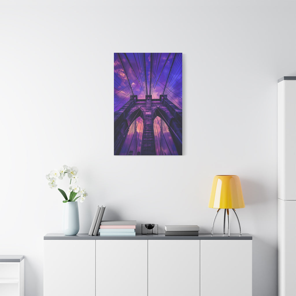 Brooklyn Bridge Sunset Canvas — Purple Sky Stretched Wall Art