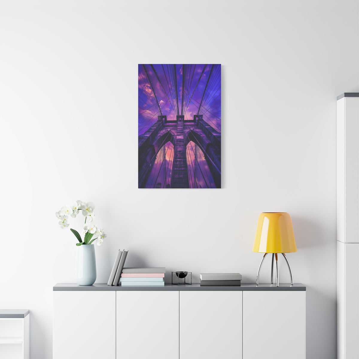 Brooklyn Bridge Sunset Canvas — Purple Sky Stretched Wall Art