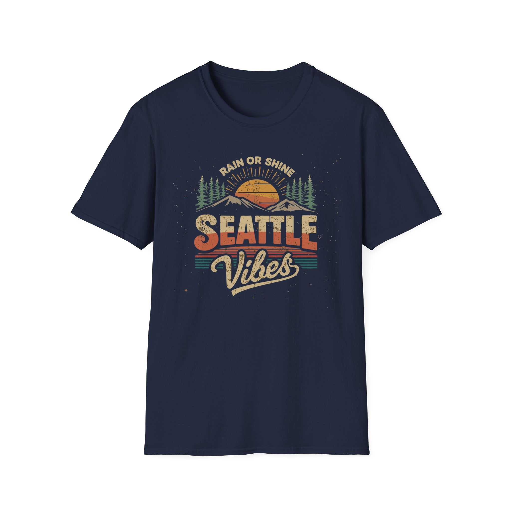 Seattle Vibes T-Shirt — "Rain or Shine" Retro Sunset Tee