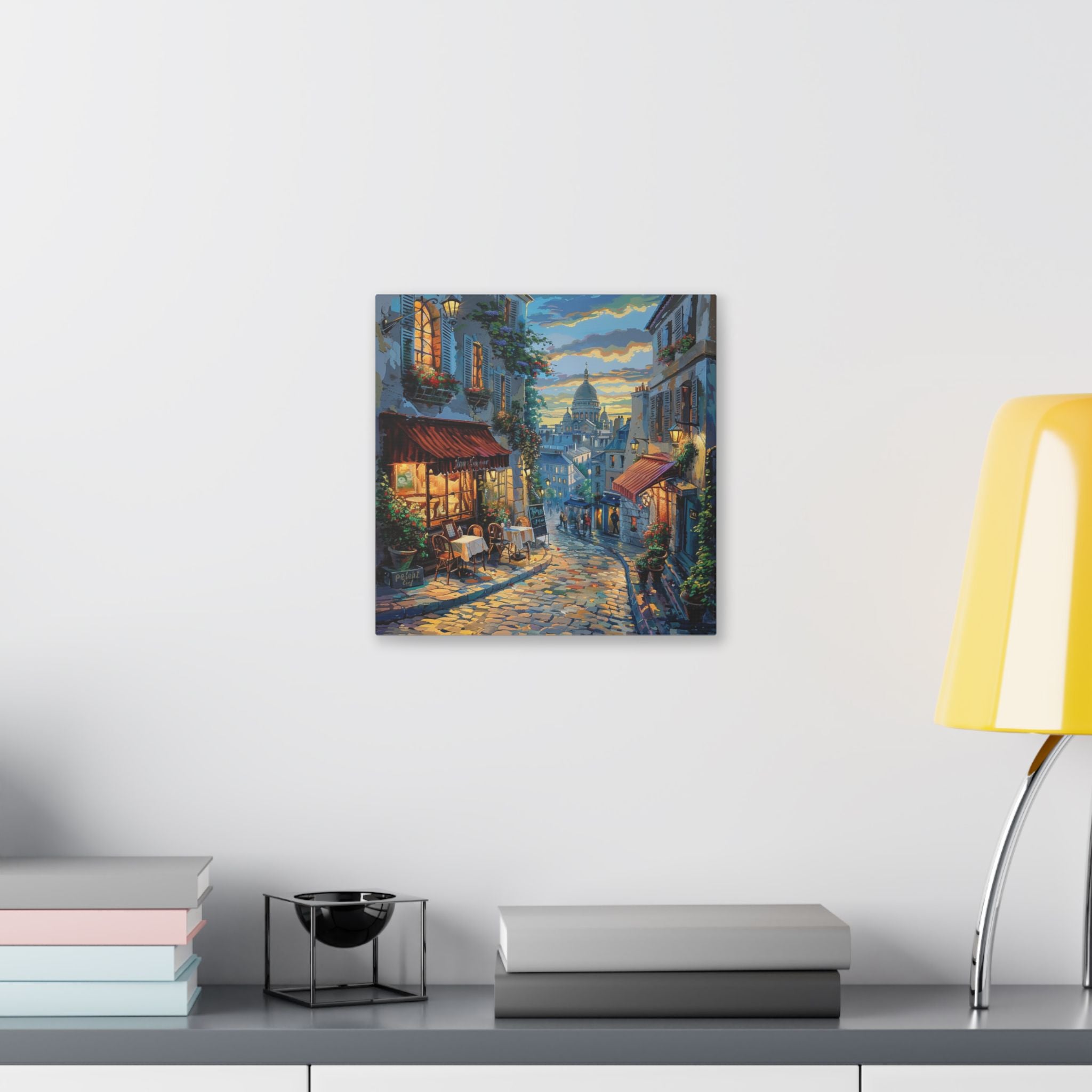 Paris Evening Street Canvas Wall Art — Cozy Café Cityscape Stretched Canvas