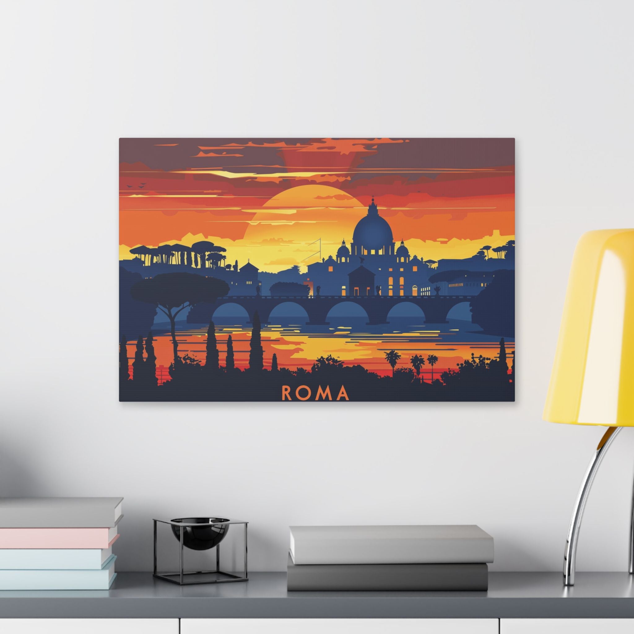 Roma Sunset Canvas Print — Classic Stretched Rome Wall Art