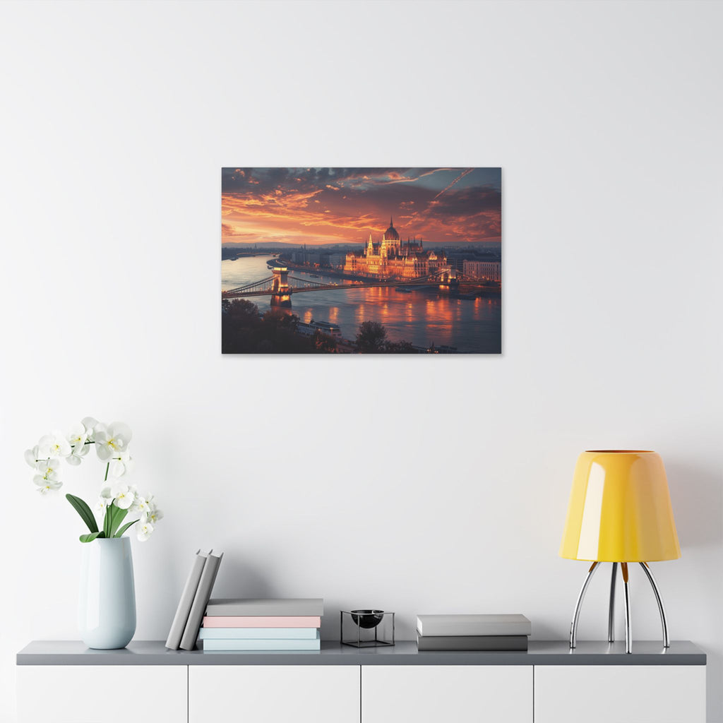 Budapest Parliament at Sunset — Classic Stretched Canvas Wall Art