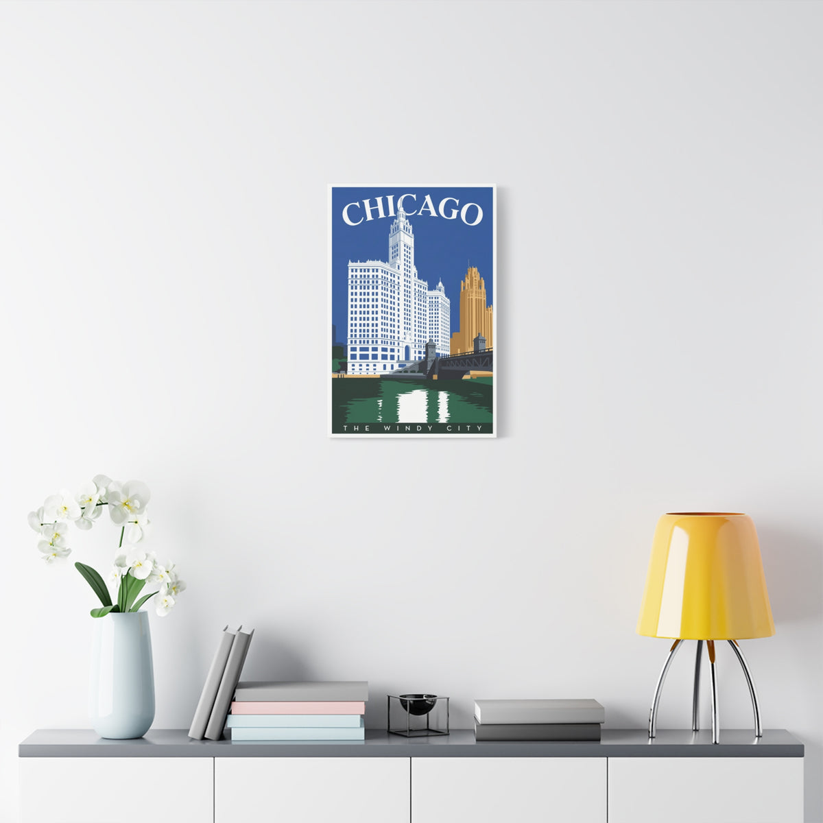 Chicago Skyline Stretched Canvas – The Windy City Retro Travel Art