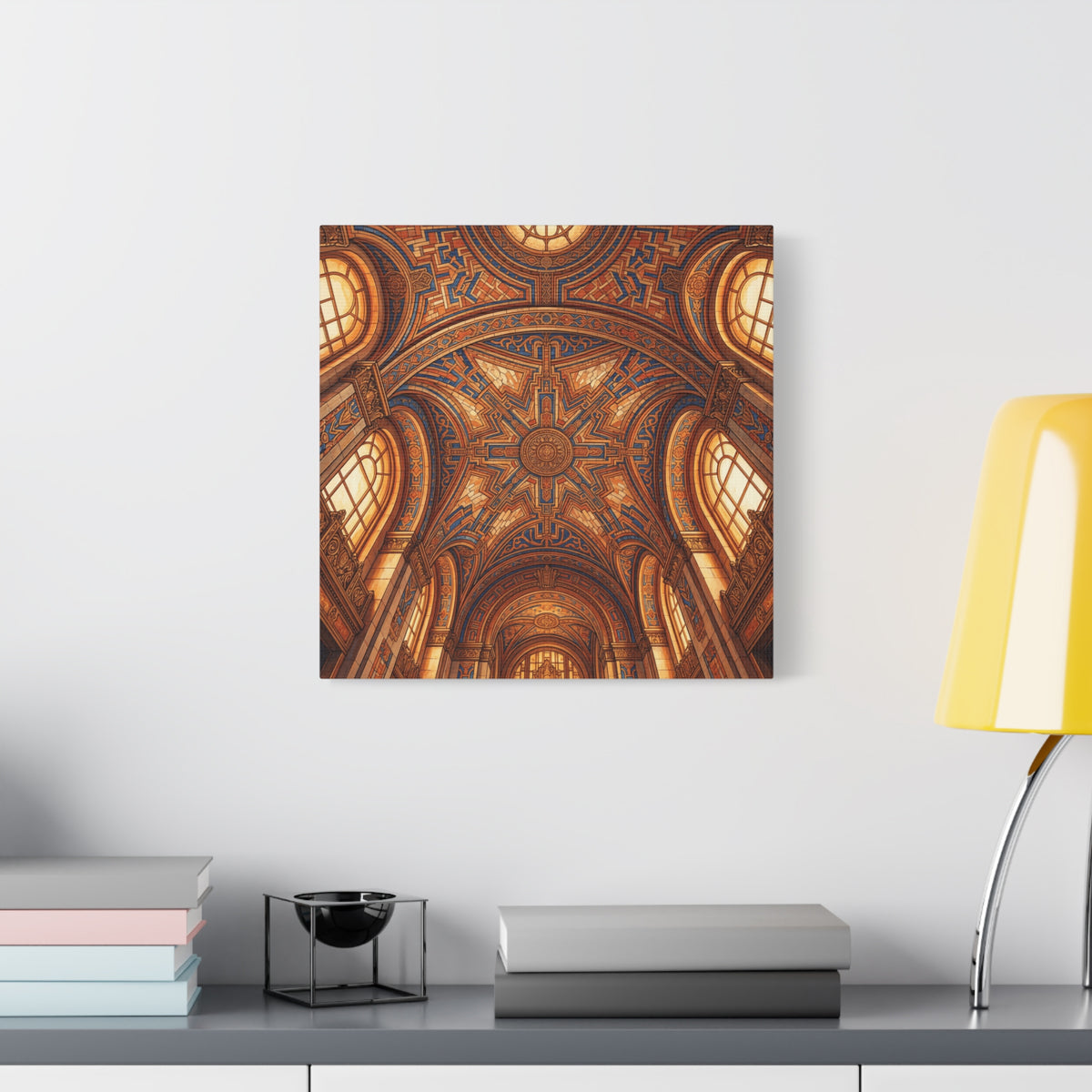 Architectural Ceiling Art Canvas — Ornate Golden Cathedral Interior Print - Detroit