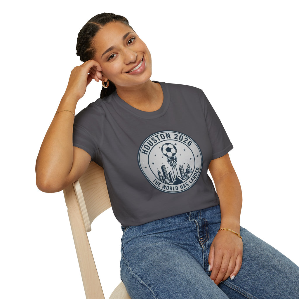 Houston 2026 Soccer Tee — "The World Has Landed" City Crest