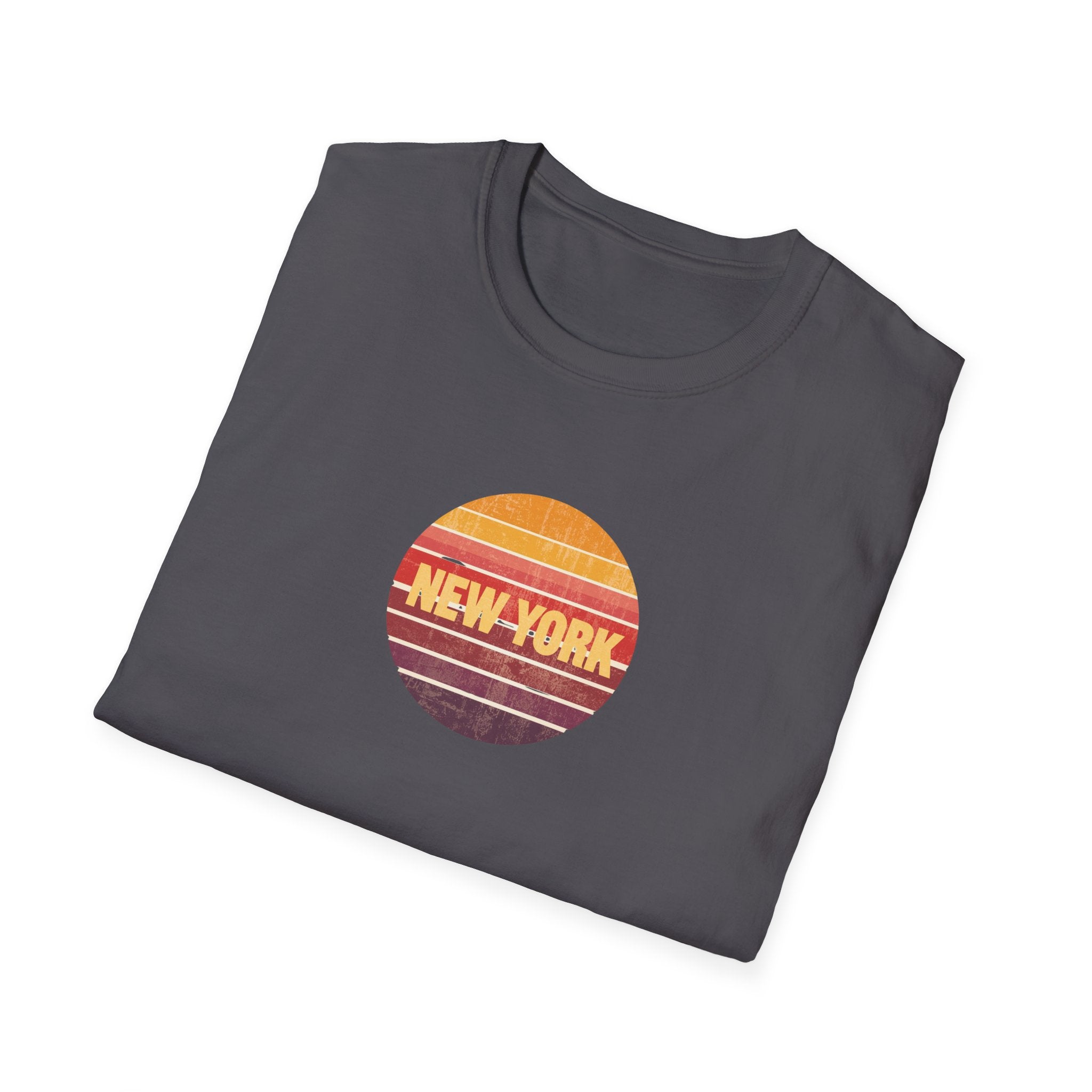 Retro Sunset New York T-Shirt | Vintage Striped City Graphic