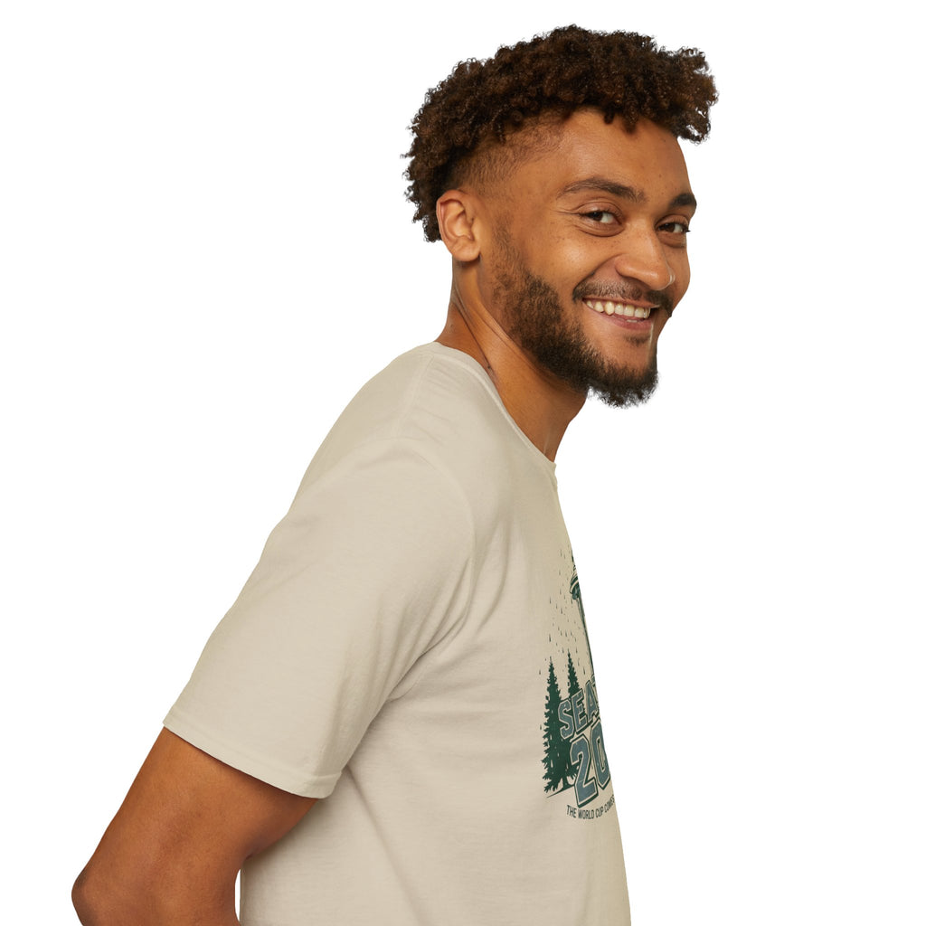 Seattle 2026 Souvenir T-Shirt — Space Needle & Pine Trees Travel Tee