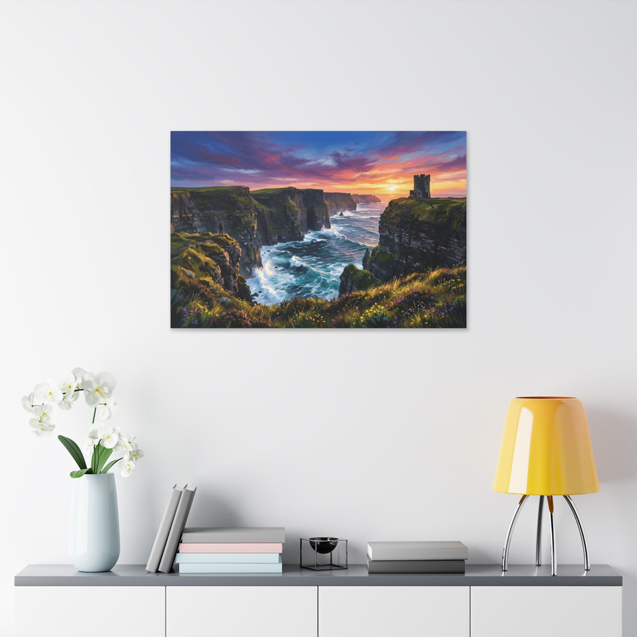 Cliffs of Moher - Ireland - Sunset Canvas Wall Art — Dramatic Coastal Landscape Stretched Canvas