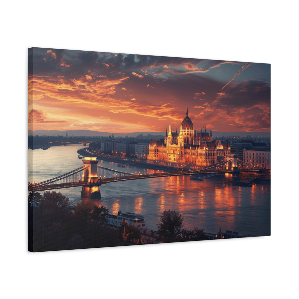 Budapest Parliament at Sunset — Classic Stretched Canvas Wall Art