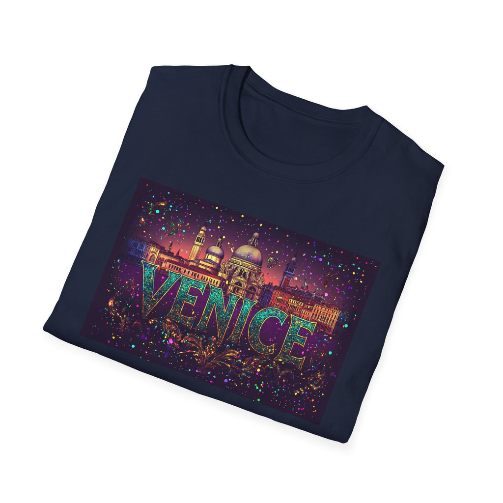 Venice skyline text T-Shirt | Venice Italy cityscape, neon travel tee