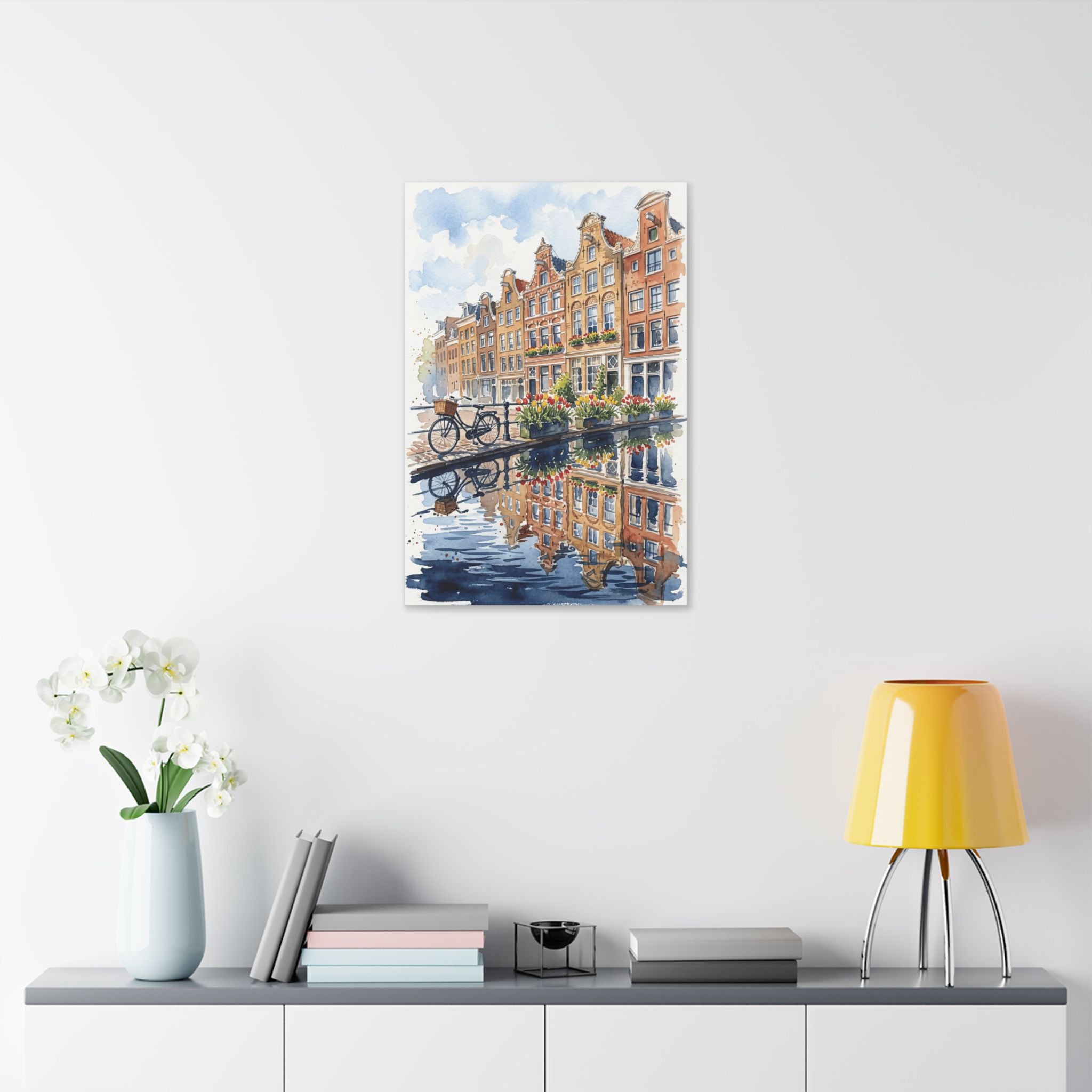 Amsterdam Canal Bicycle - Classic Stretched Canvas Wall Art