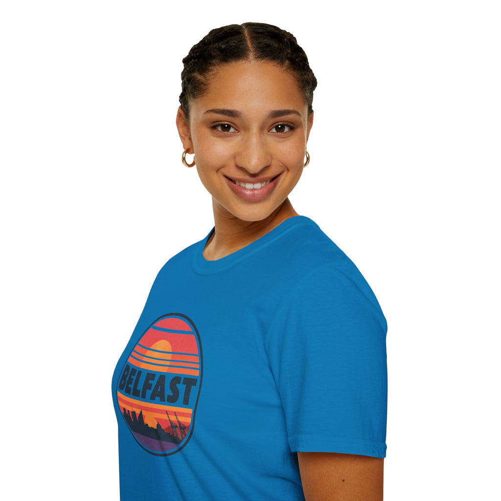 Belfast Sunset T-Shirt — Retro Skyline Graphic Tee