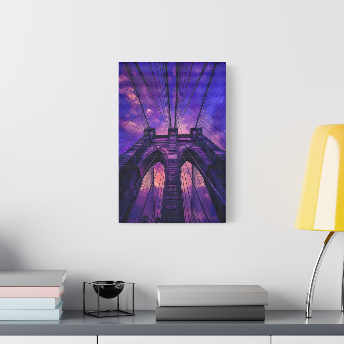 Brooklyn Bridge Sunset Canvas — Purple Sky Stretched Wall Art