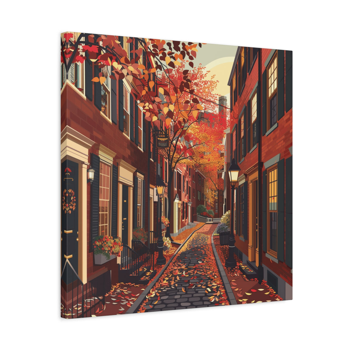 Boston Beacon Hill - New England - Acorn Street - Autumn Cobblestone Alley Stretched Canvas