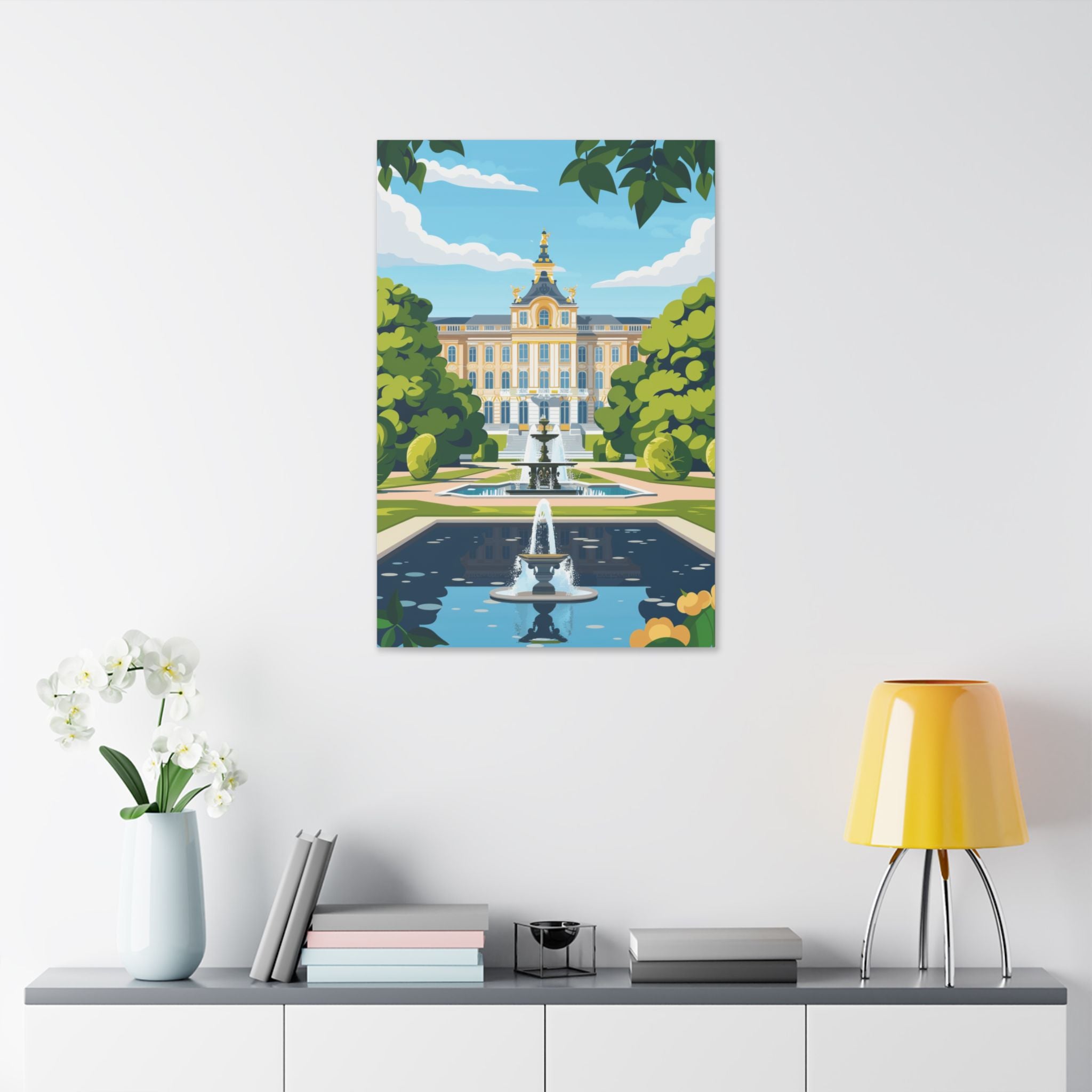 Munich Nymphenburg Palace Facade and Garden Fountain - Classic Stretched Canvas Art