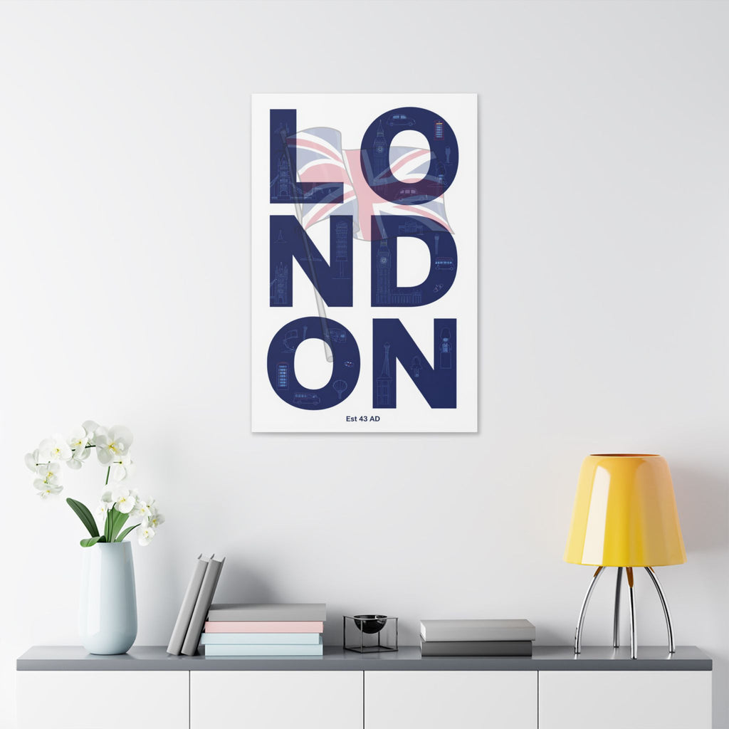 London Typography Canvas Print — Union Jack Split-Text Wall Art
