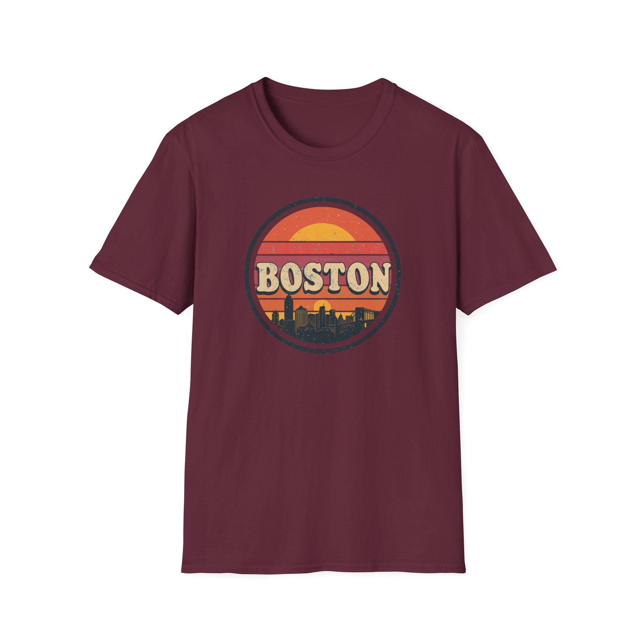 Boston Sunset Skyline T-Shirt — Vintage Retro City Tee