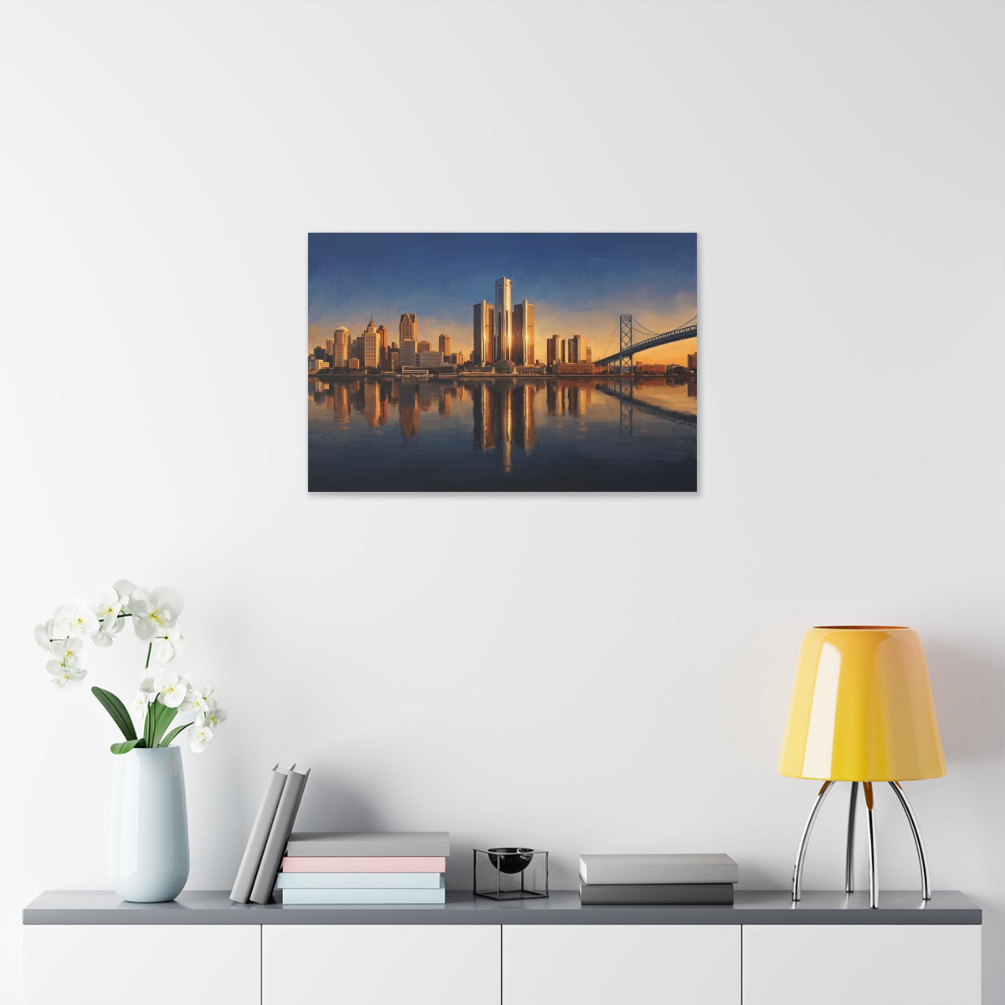 Detroit Skyline Canvas Print — Golden Hour Cityscape Wall Art