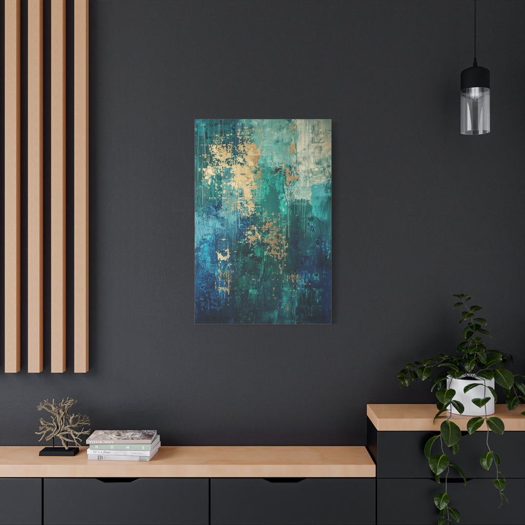 Abstract Teal & Gold Canvas Art  inspired by Vienna – Modern Stretched Wall Art