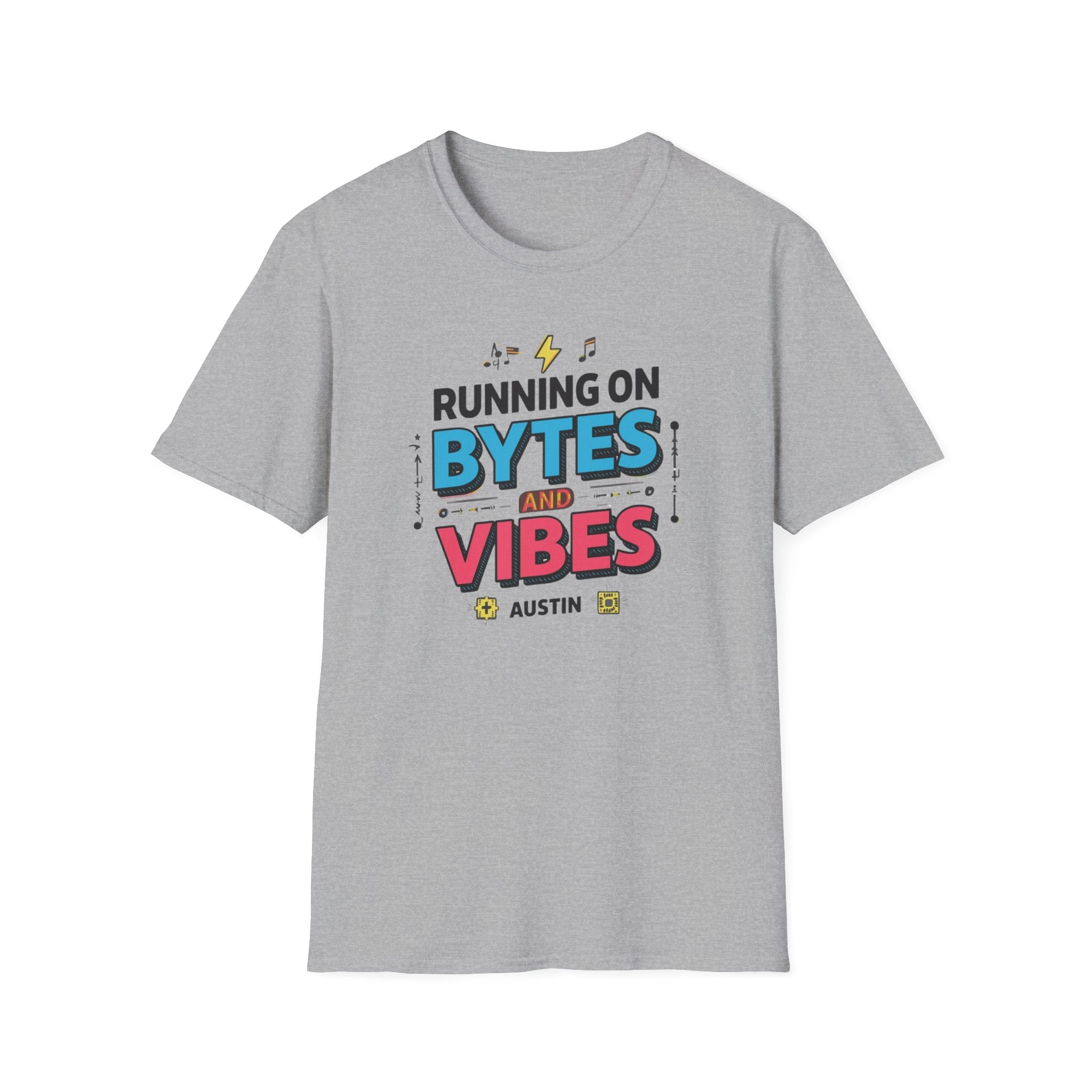 Running on Bytes and Vibes T-Shirt — Retro Tech Austin Graphic Tee
