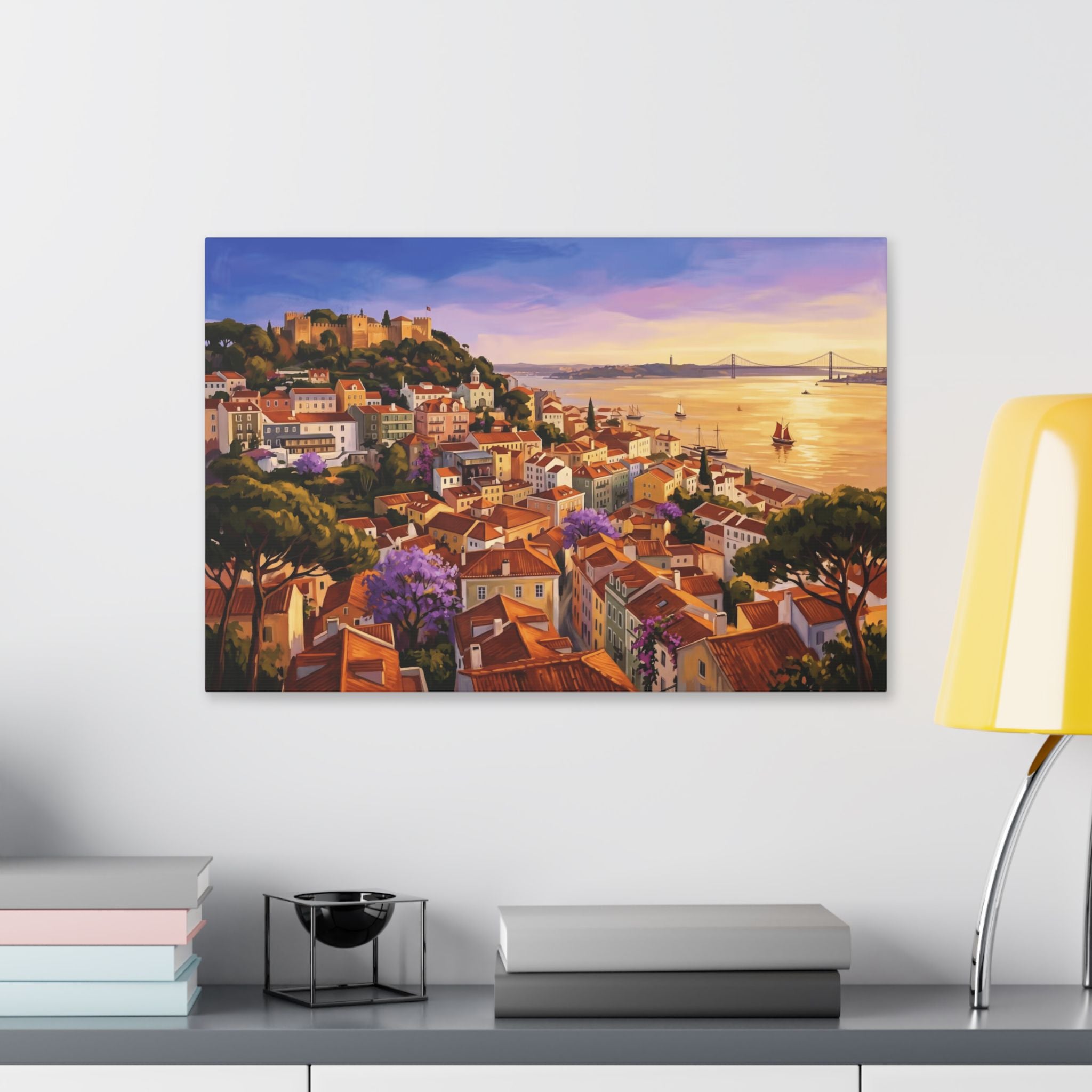 Sunset Over Lisbon Canvas Print — Coastal Cityscape Wall Art