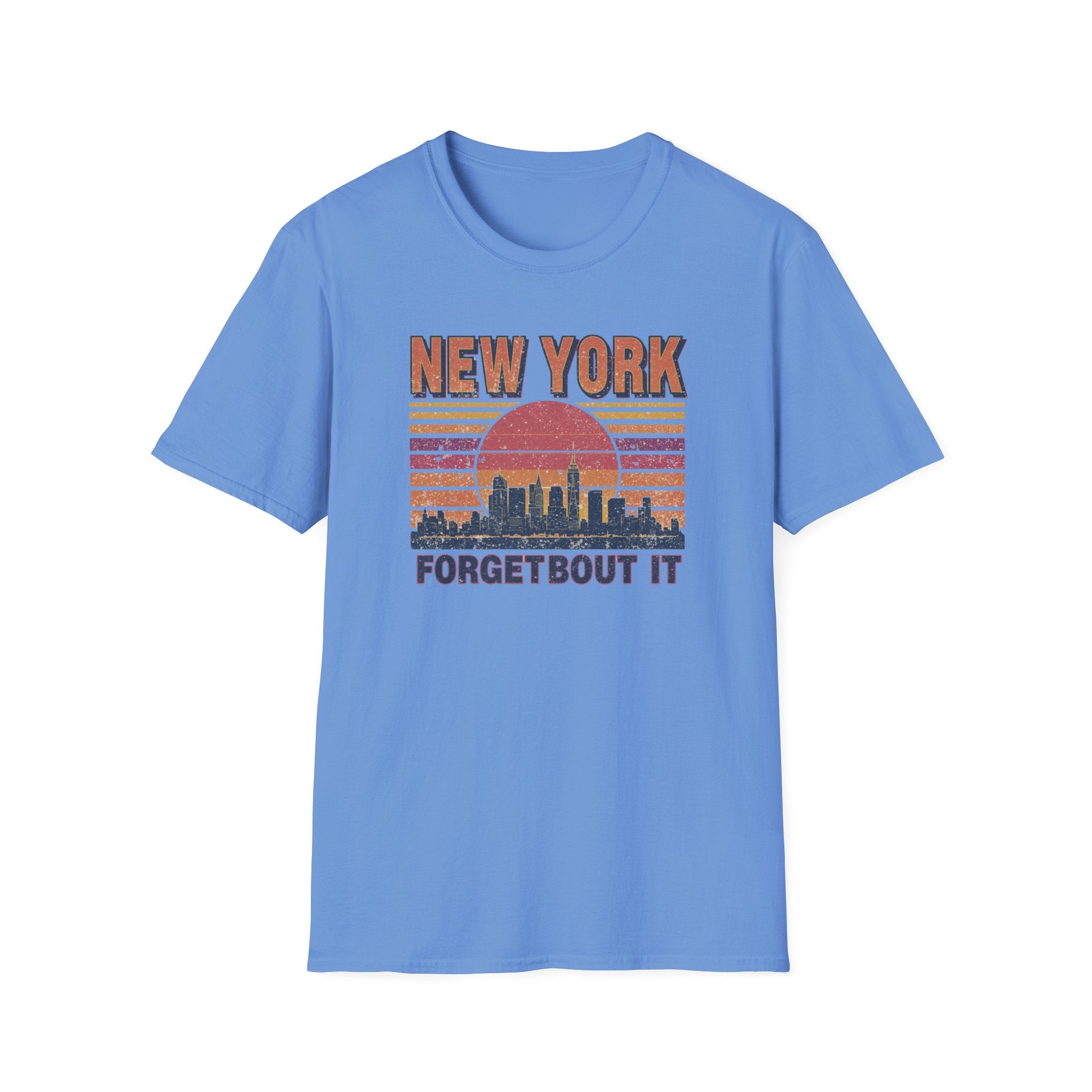 New York Skyline T‑Shirt – “Forgetbout It” Vintage Sunset Tee