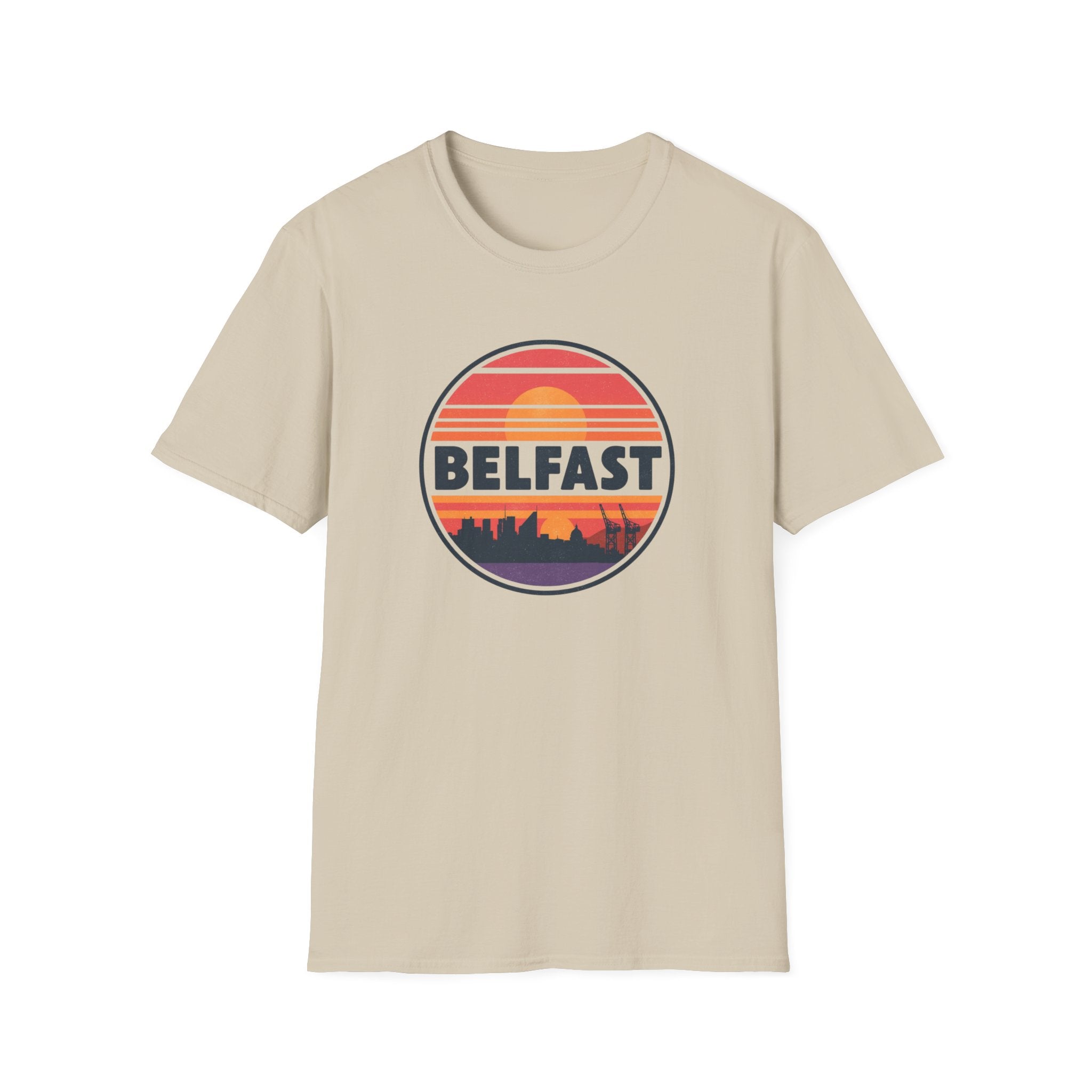 Belfast Sunset T-Shirt — Retro Skyline Graphic Tee