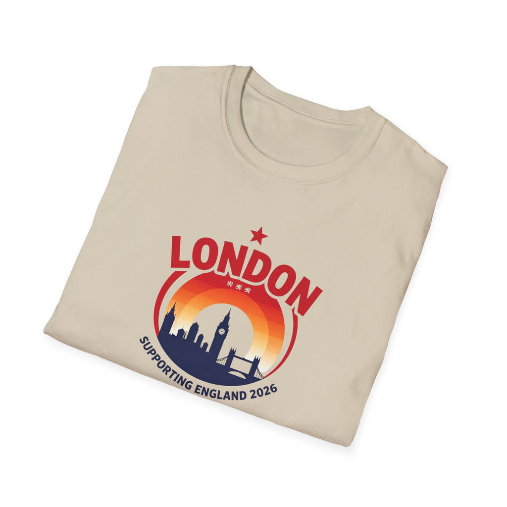 London Skyline World Cup 3 Lions T-Shirt — Supporting England 2026 Sunset Graphic