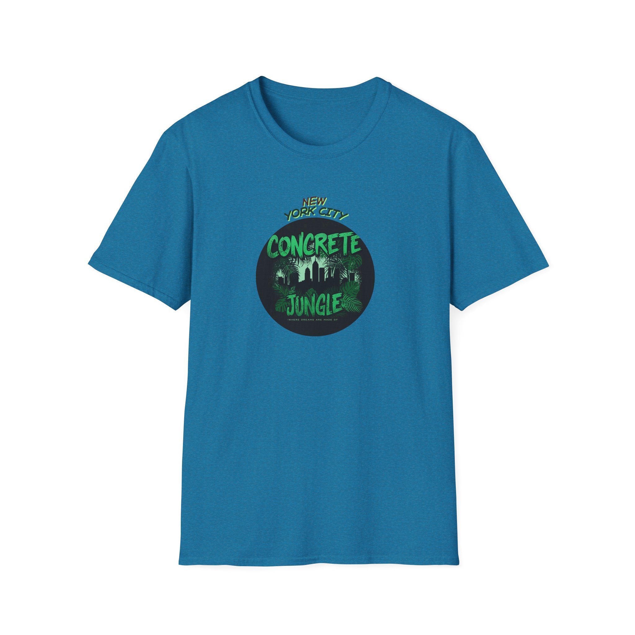 New York City Concrete Jungle T-Shirt | Skyline Silhouette, Green Badge