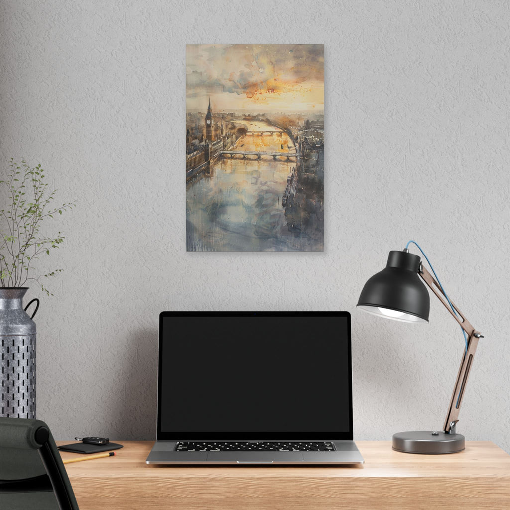 London River Sunset Canvas Print — Watercolor Cityscape Wall Art