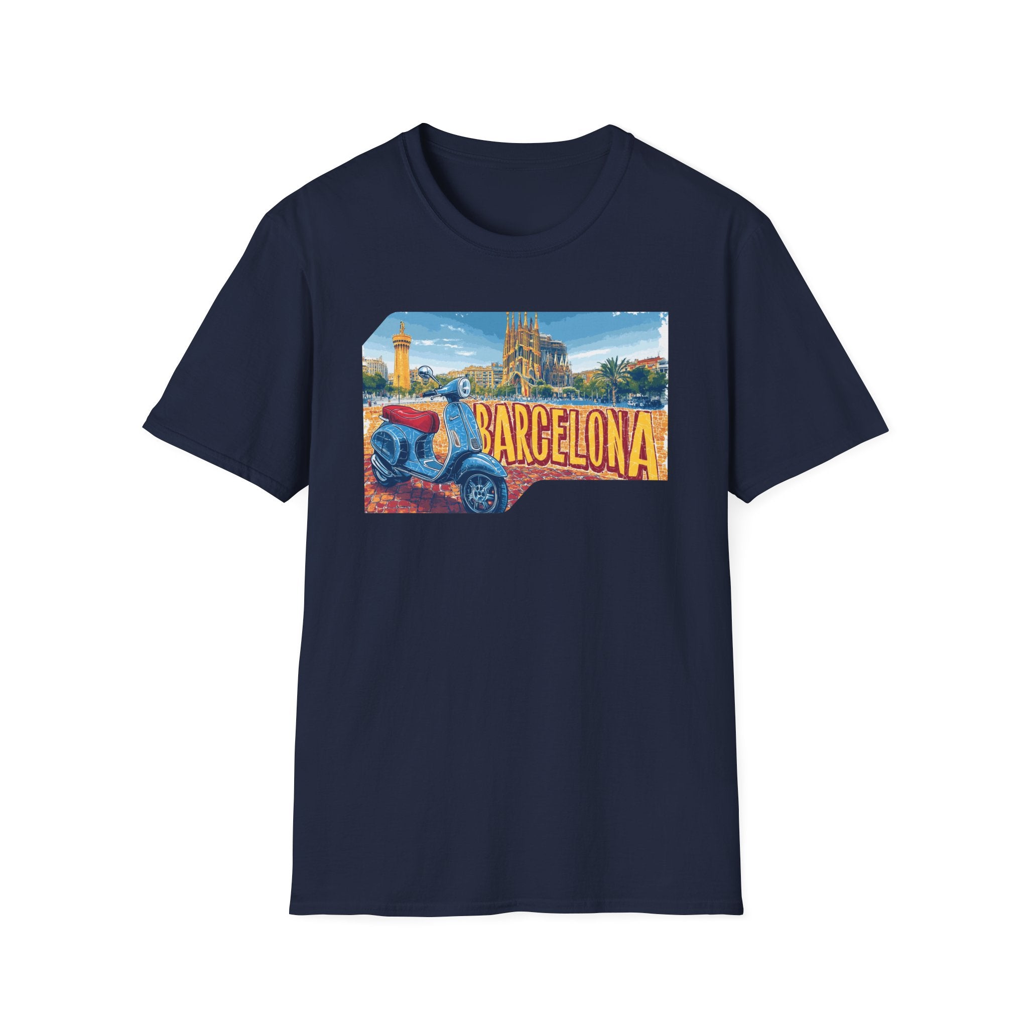 Barcelona Vintage Scooter T-Shirt | City Skyline Travel Souvenir