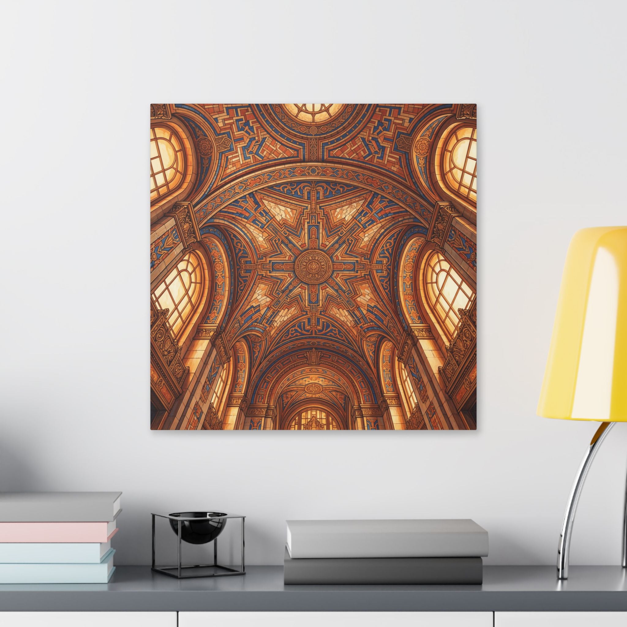 Architectural Ceiling Art Canvas — Ornate Golden Cathedral Interior Print - Detroit