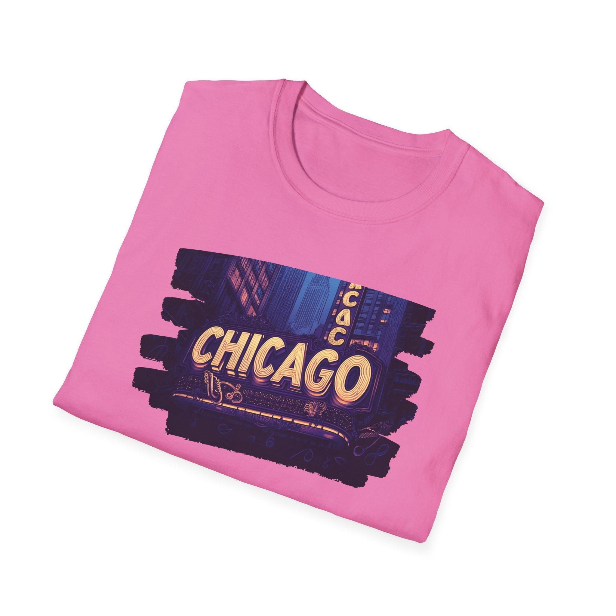 Chicago Neon Sign Brushstroke T-Shirt | City Skyline Typography