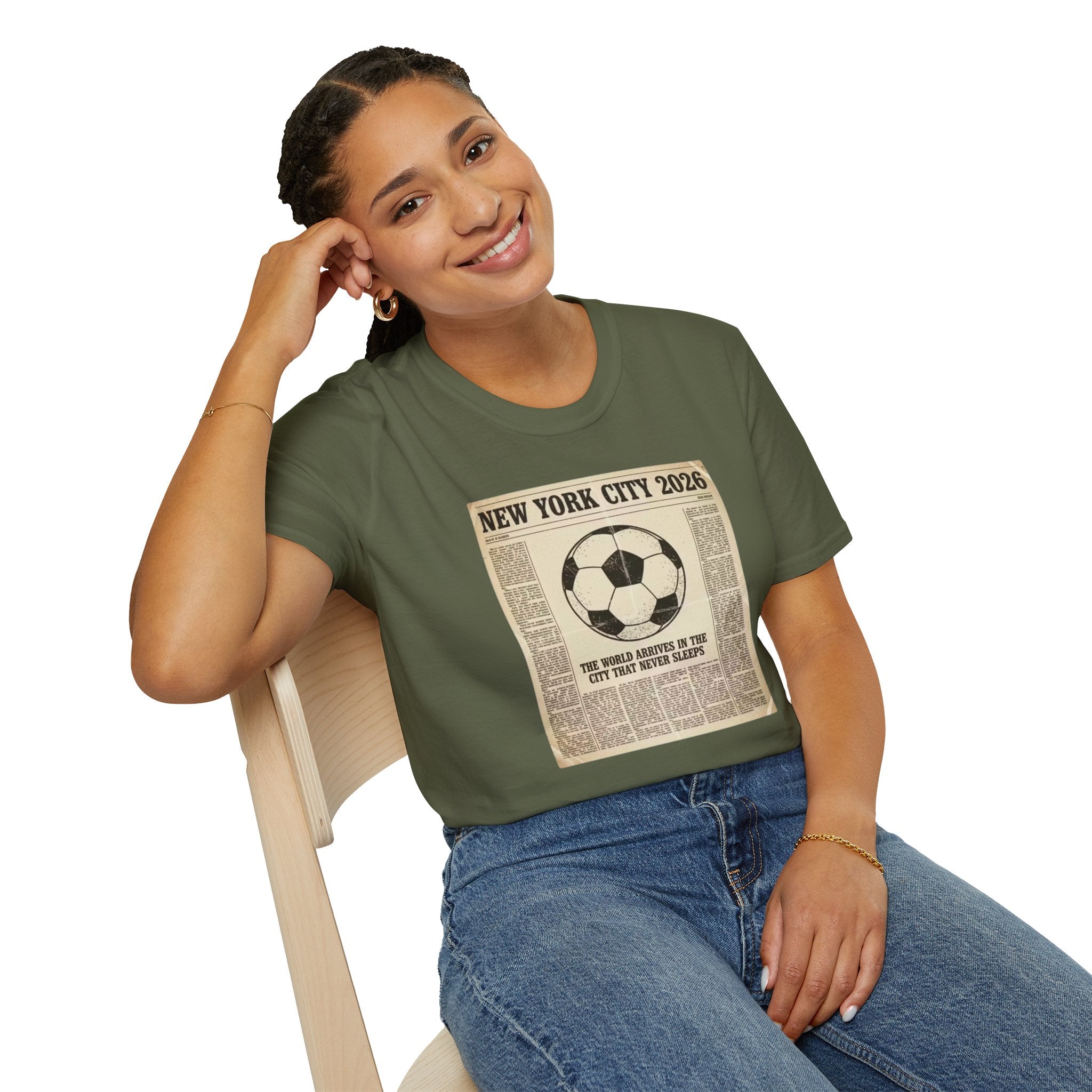 Soccer Newspaper T-Shirt — New York City 2026 Vintage Soccer Tee