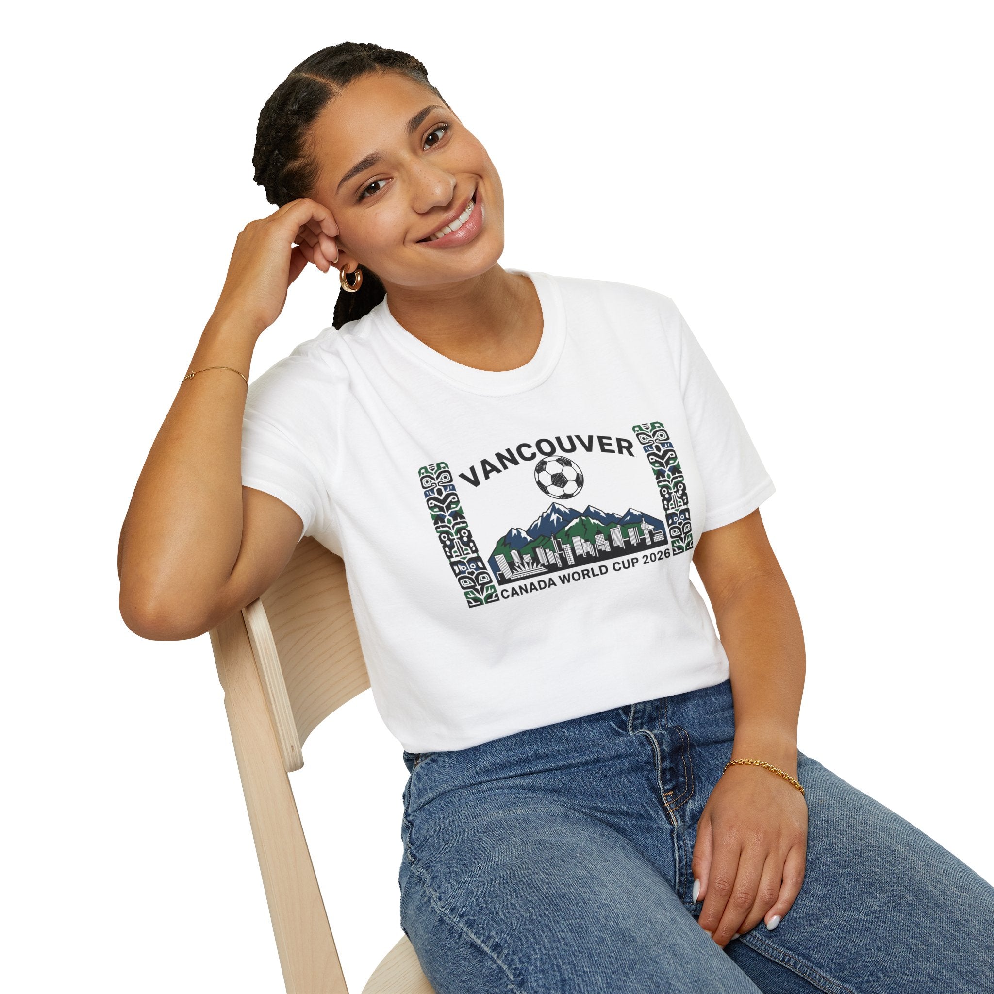 Vancouver Canada World Cup 2026 Soccer T-Shirt — City Skyline & Indigenous Pattern
