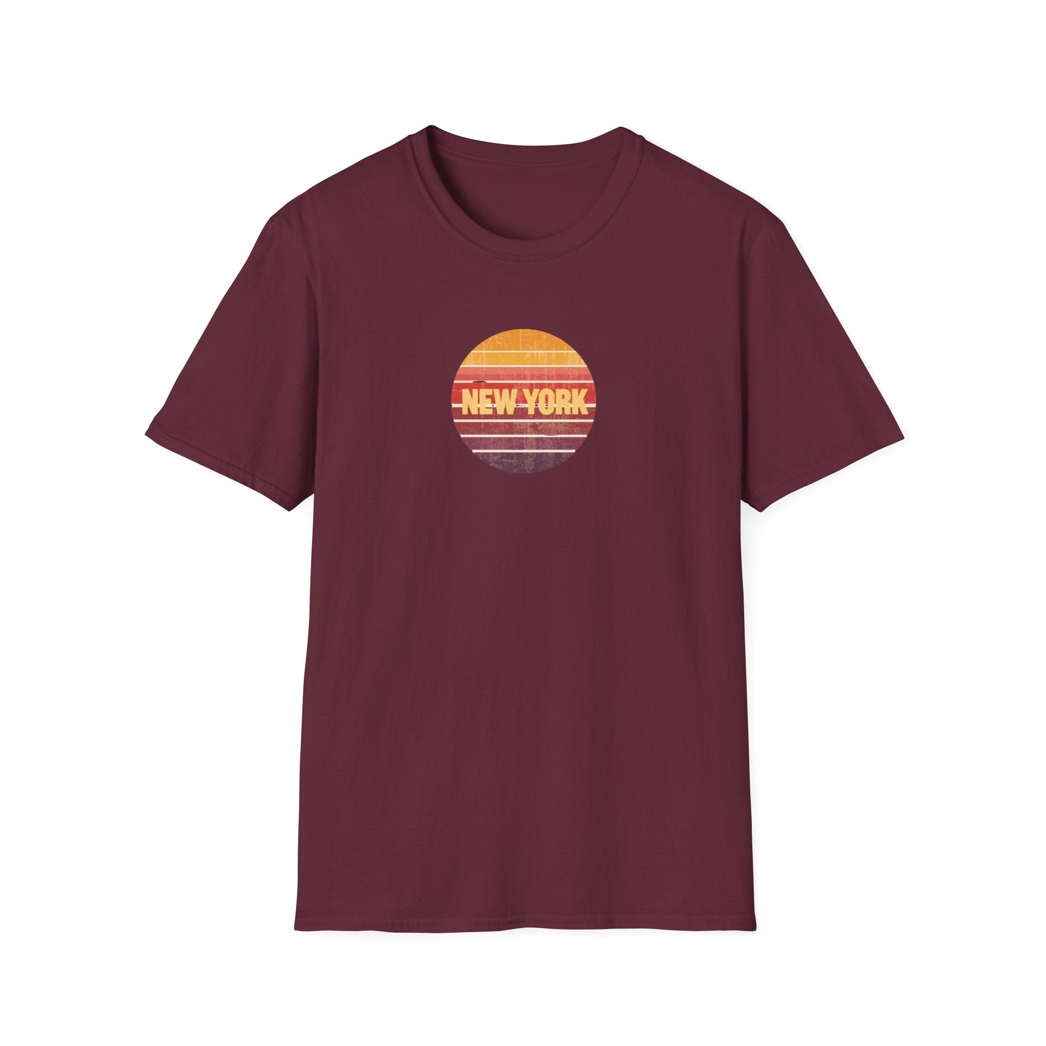 Retro Sunset New York T-Shirt | Vintage Striped City Graphic