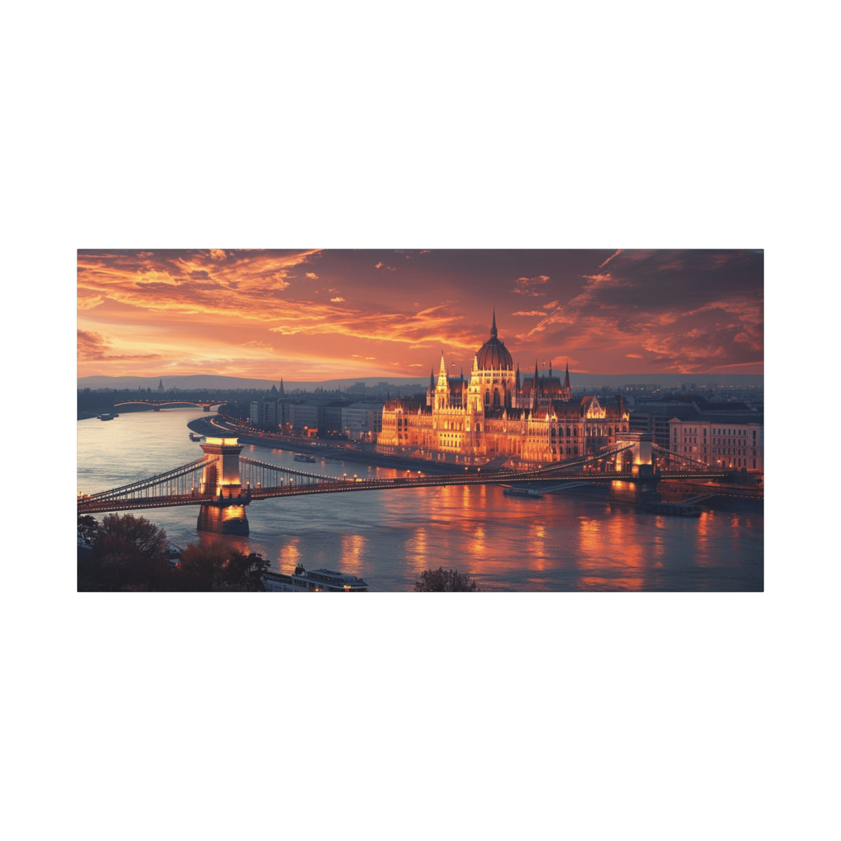 Budapest Parliament at Sunset — Classic Stretched Canvas Wall Art