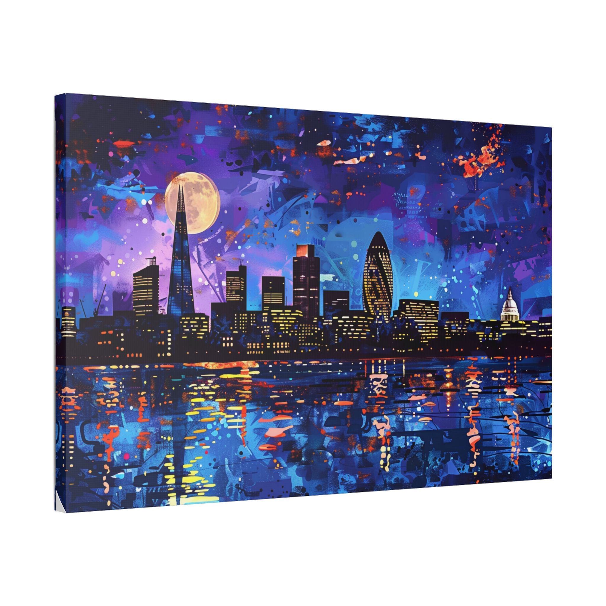 London Skyline Canvas Print – Vibrant Night Cityscape Stretched Wall Art