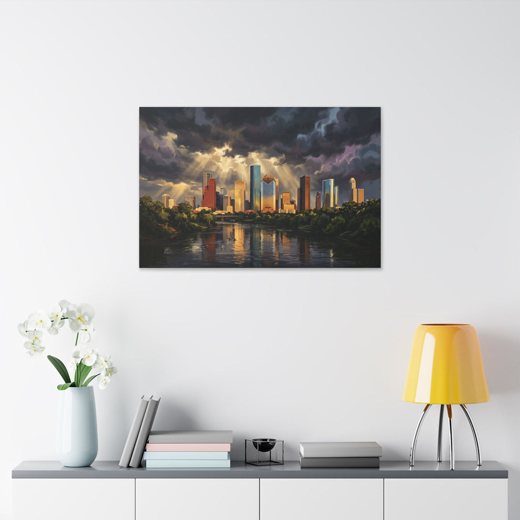 Houston Skyline Canvas Print — Dramatic Stormlight Cityscape Wall Art