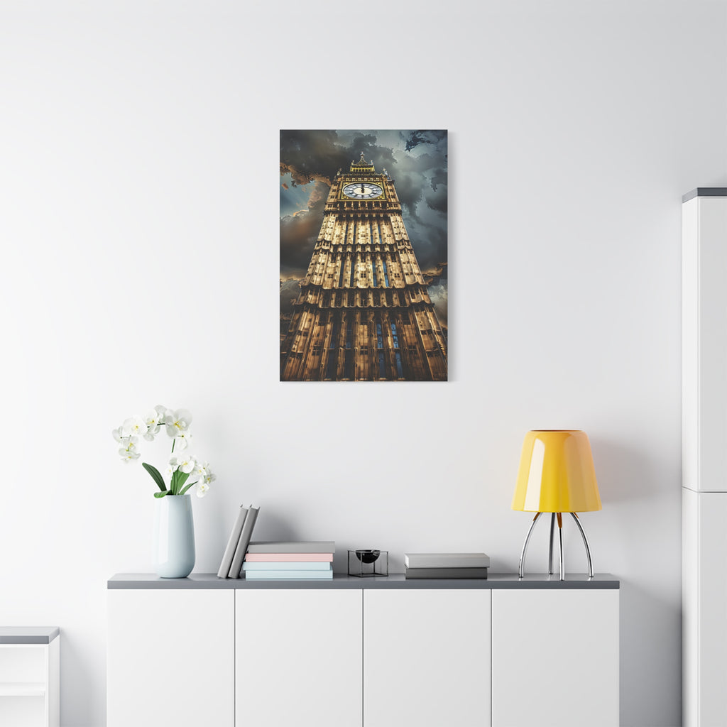 Big Ben London Canvas Wall Art — Dramatic Clock Tower Stretched Canvas