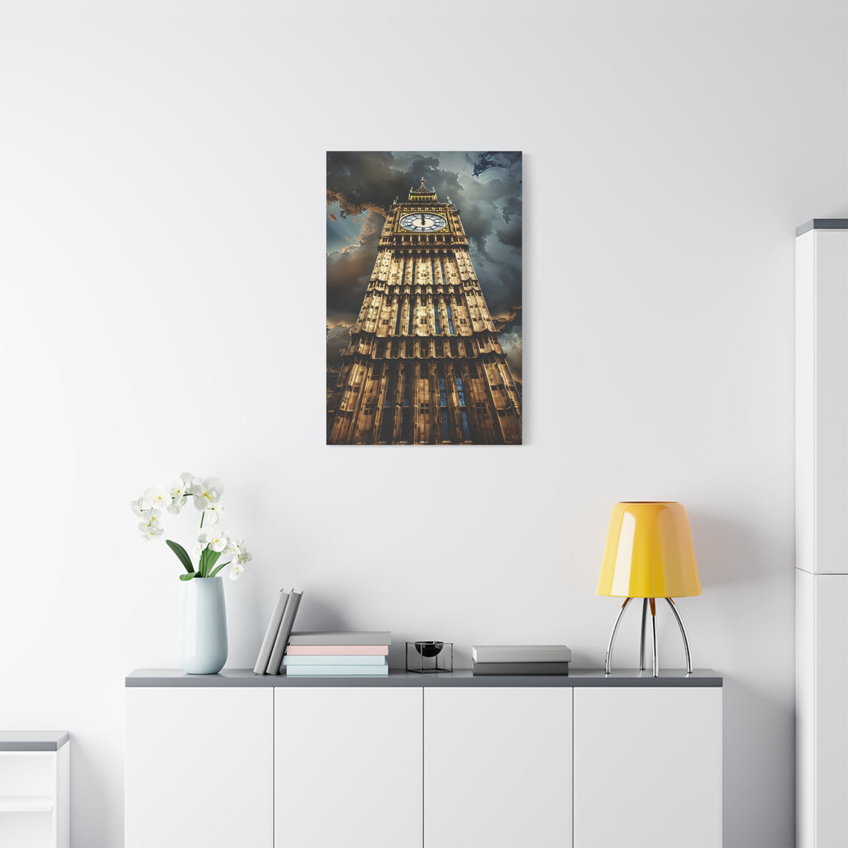 Big Ben London Canvas Wall Art — Dramatic Clock Tower Stretched Canvas