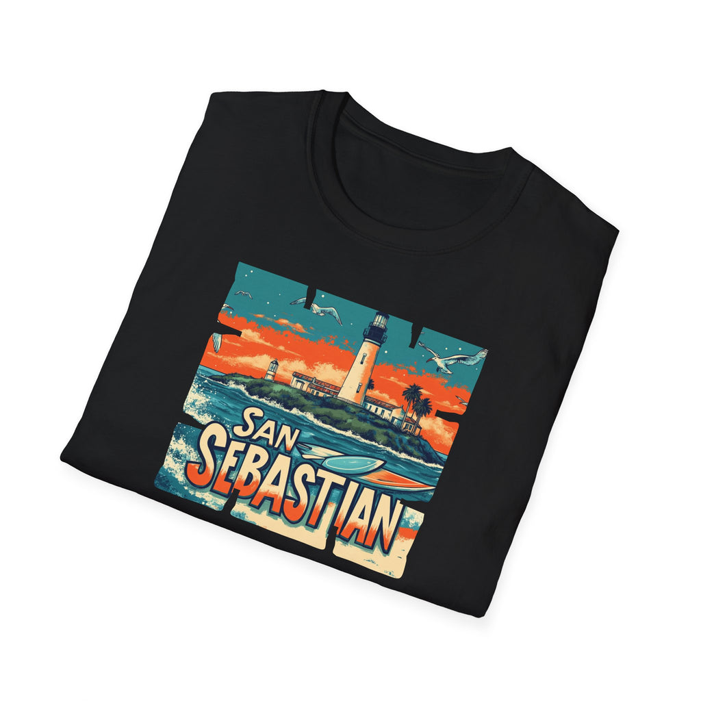 San Sebastian Lighthouse Vintage Poster T-Shirt | Coastal Travel Tee